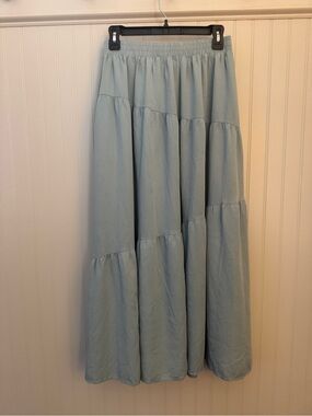 ANRABESS Boho High Waist Pleated A-Line Maxi Skirt Blue Medium